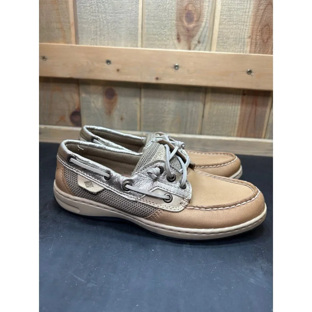 Sperry Womens Memory Foam Tan & Gold Boat Shoes Size 5.5
